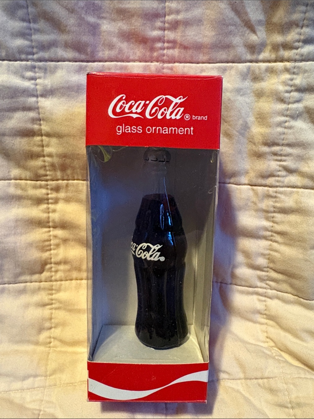 Coca Cola Black Glass Bottle Ornament with Red Box